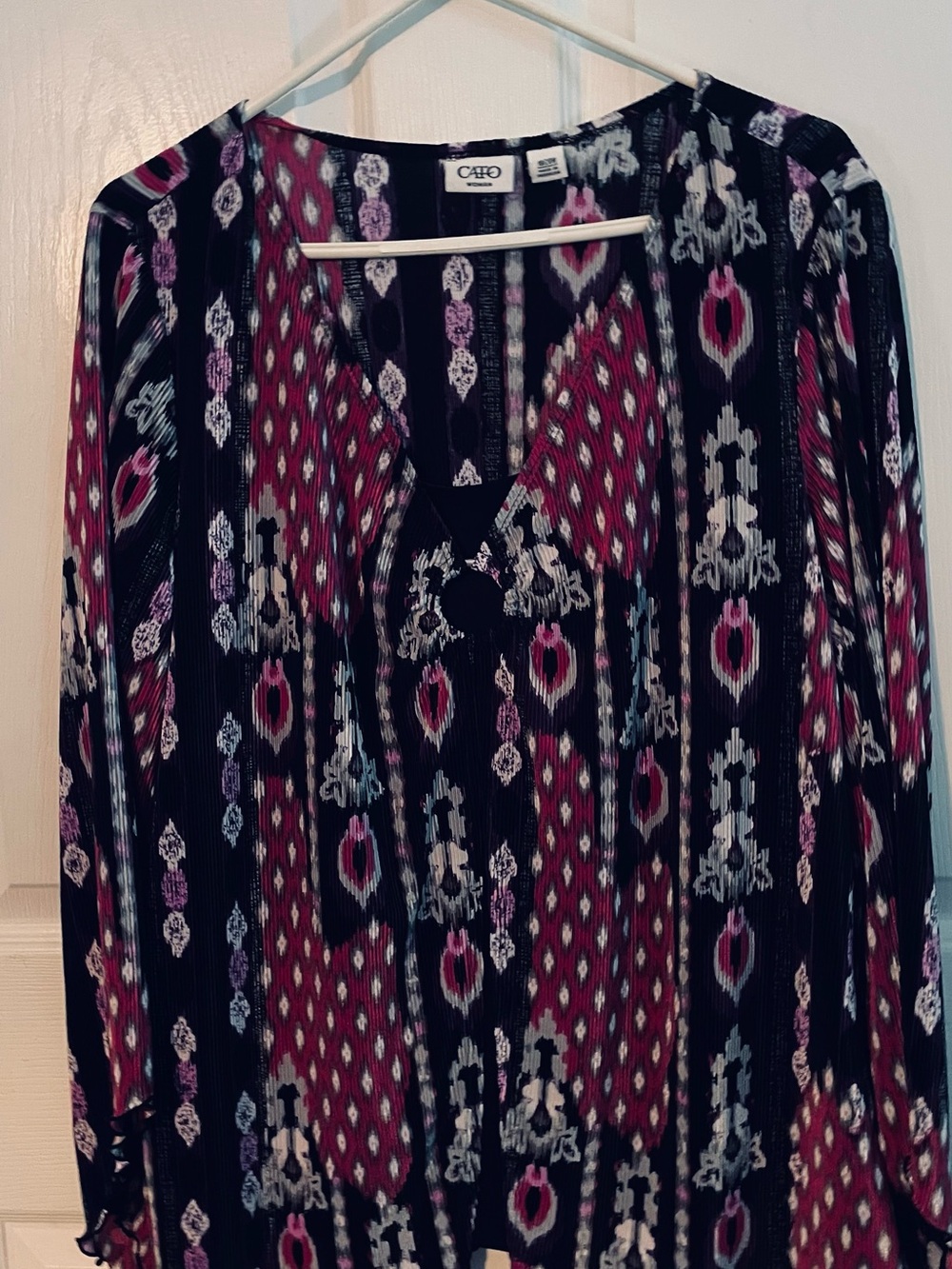 Cato Black Tunic with Pink,Deep Red & White Ikat Print
